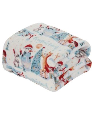 Ultra Soft & Cozy Christmas Forrest Friends Santa Plush Throw Blanket Cover - 50 in. W x 60 in. L