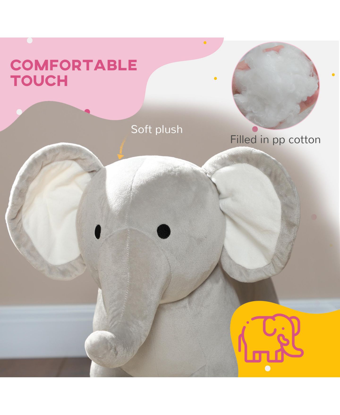 Детская игрушка Qaba Elephant Rocker with Realistic Sounds Rocking Horse, 88 lbs. Capacity, Ages 2-4, цвет: Серый — фото 6