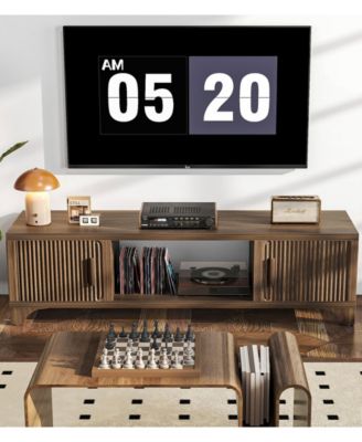 Mid-Century TV Stand for 32–65" TVs with Fluted Doors & Cable Management