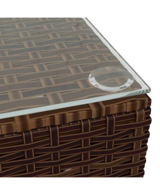 Garden Coffee Table Brown PE rattan, powder-coated steel, glass