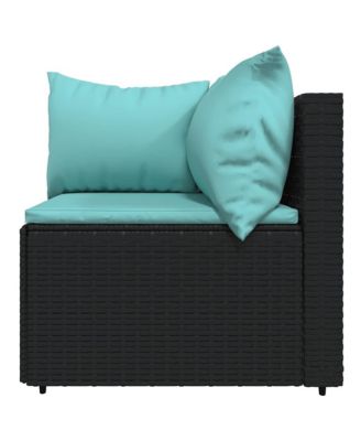 Patio Lounge Set Black and Water Blue PE Rattan, Powder-Coated Steel