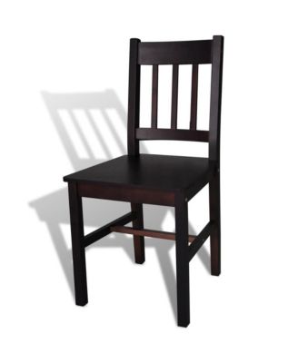 Dining Chair Set of 2 Dark Brown Pine wood Standard Ergonomic
