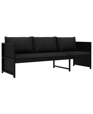 Garden Sofa Black Poly rattan 3-Seater Removable Covers