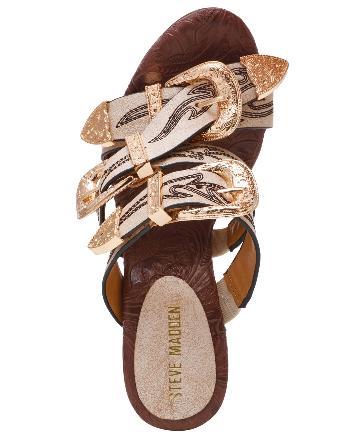 Steve Madden Women's Farra Strappy Western Buckled High-heel Dress Mules In Neutral