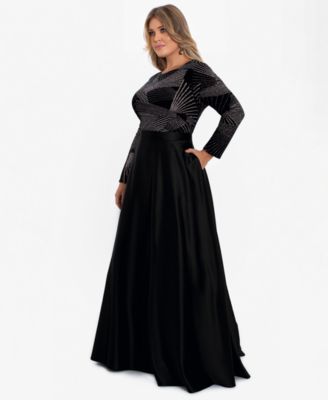 Plus Size Scoop Neck Long-Sleeve Ball Gown