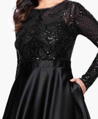 Plus Size Sequin Long-Sleeve Ball Gown