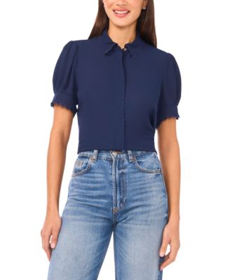 Women's Scallop Button-Down Short-Sleeve Top