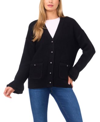 CeCe - Women's V-Neck Ruffle Cuff Cardigan