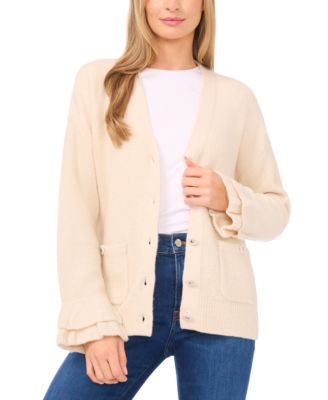Women's V-Neck Ruffle Cuff Cardigan Sweater
