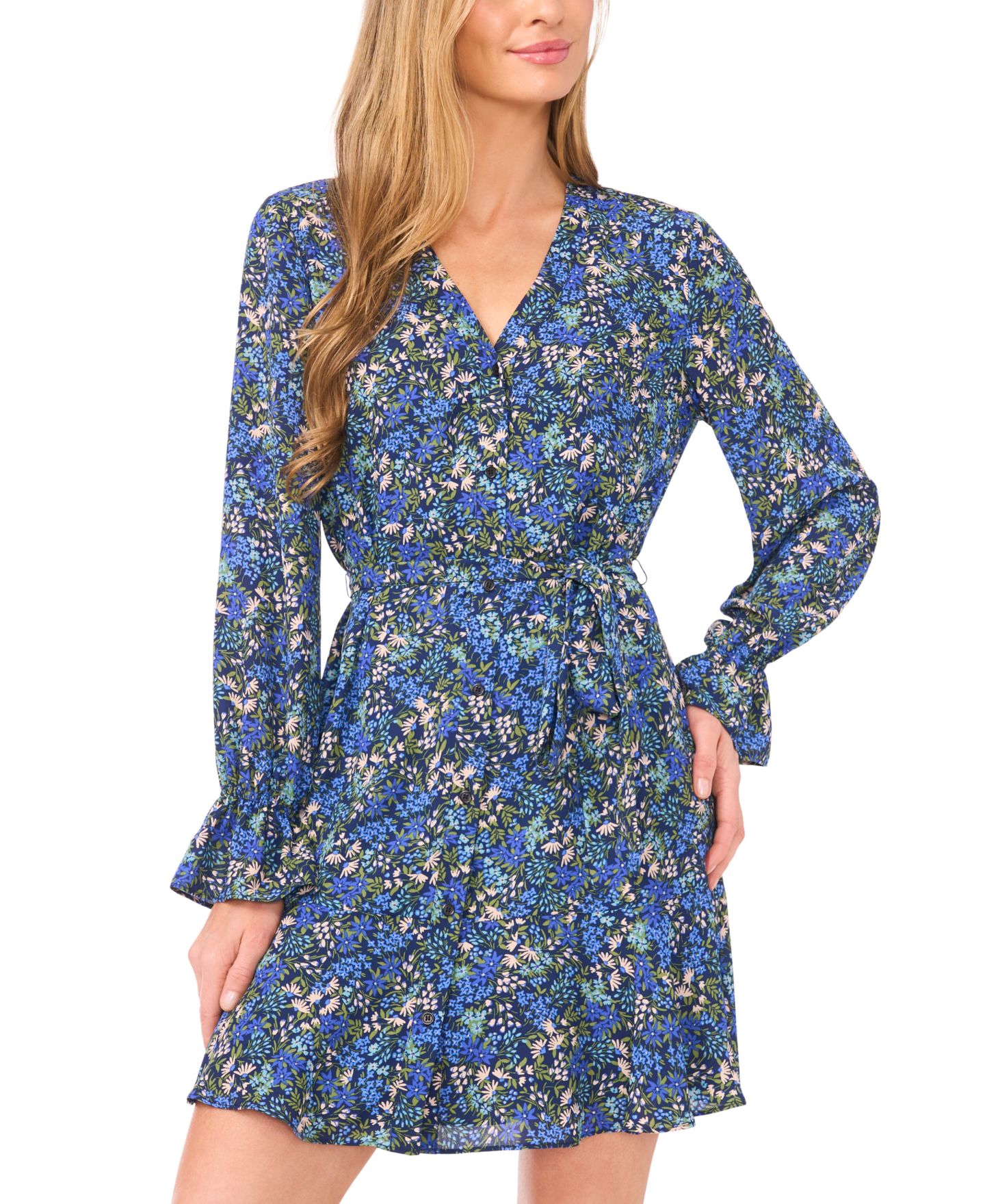 Женское платье CeCe V-Neck Tie Waist, цвет: Тёмно-синий — фото 2