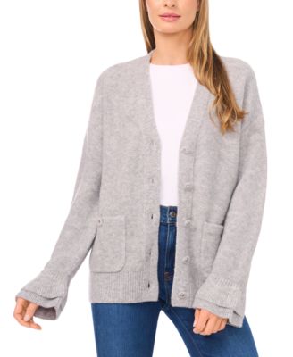 Women's V-Neck Ruffle Cuff Cardigan Sweater