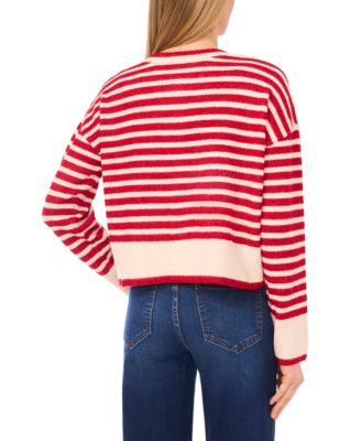 Women's Striped Long-Sleeve Cardigan Sweater