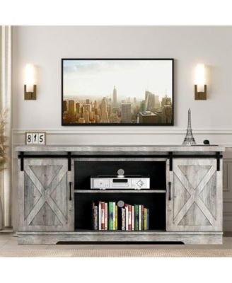 Farmhouse TV Stand for 65-Inch TV with Barn Doors, Shelves and Storage, Tall Entertainment Center for Living Room or Bedroom
