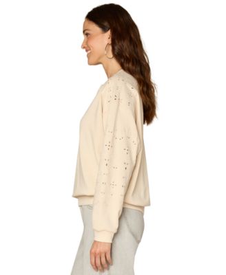 Petite V-Neck Die-Cut Embroidered Sweatshirt