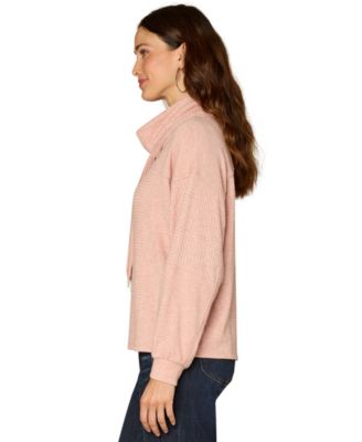 Petite Cowl Neck Ties Mix Media Knit Top