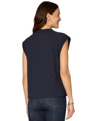 Petite Extended Cap-Sleeve Crewneck Mixed Media Knit Top