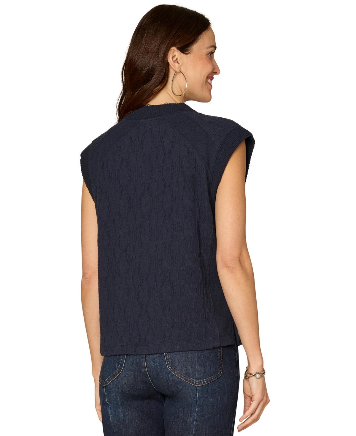 Democracy Petite Extended Cap-Sleeve Crewneck Mixed Media Knit Top