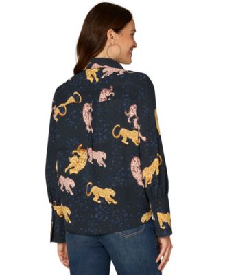 Petite Long-Sleeve Printed Woven Top