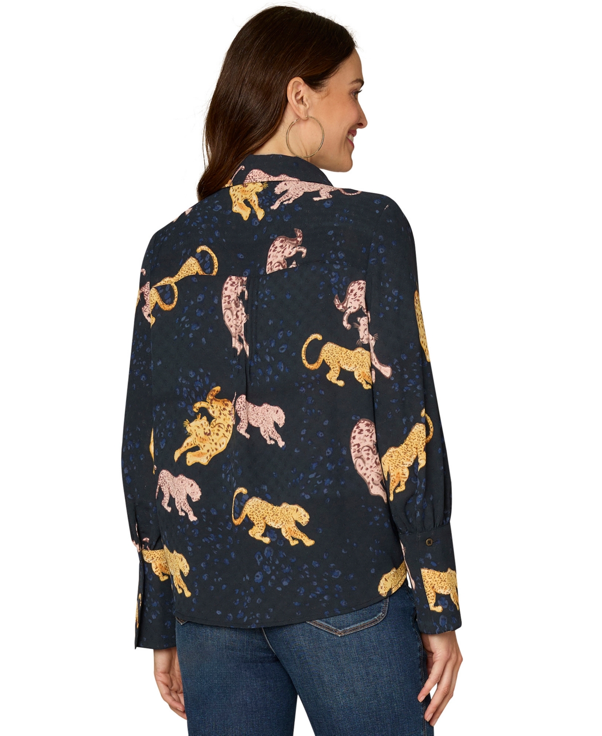 Democracy Petite Long-Sleeve Printed Woven Top