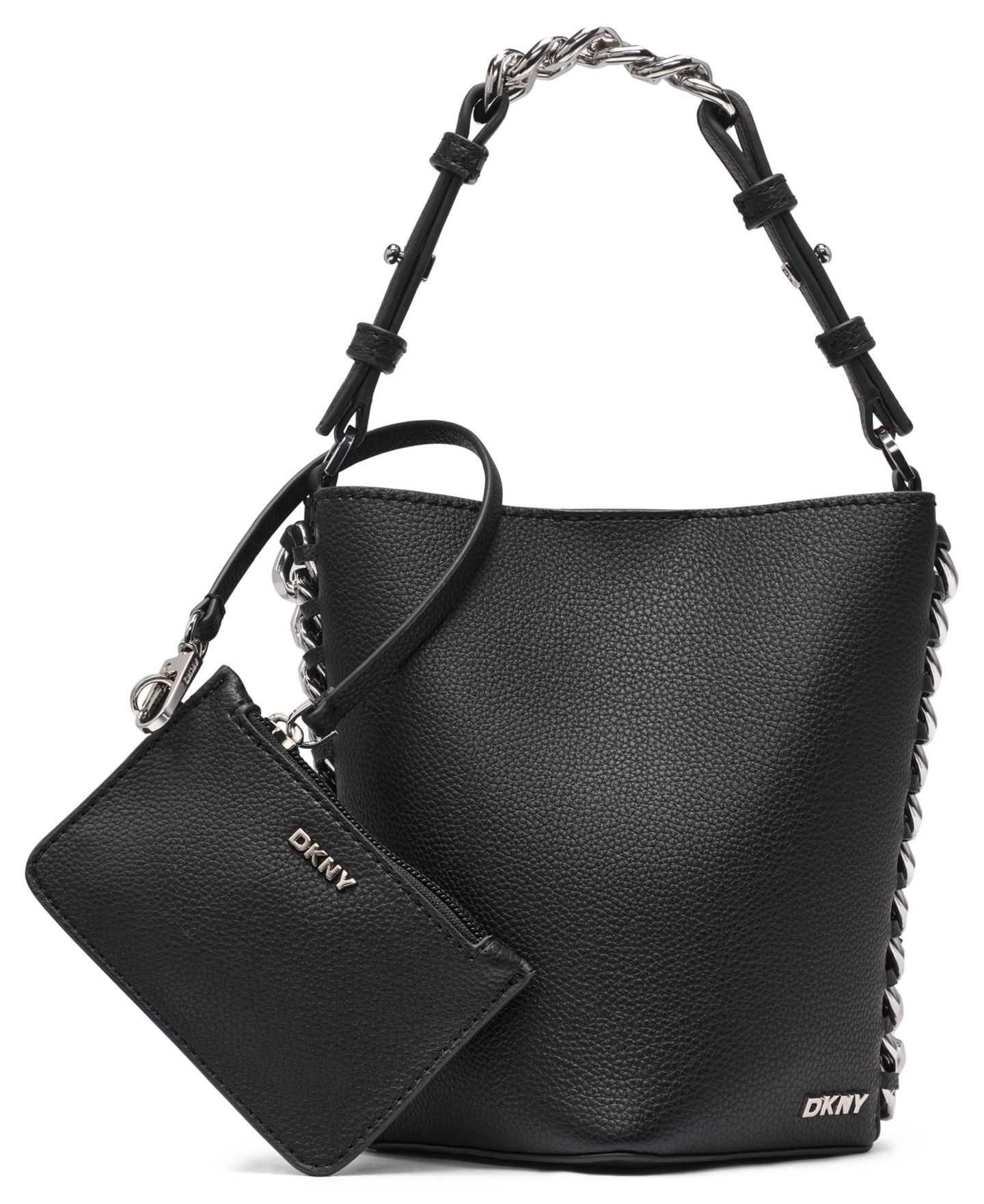 Женская сумка DKNY Riona Small Bucket, цвет: Чёрный / Серебряный — фото 1