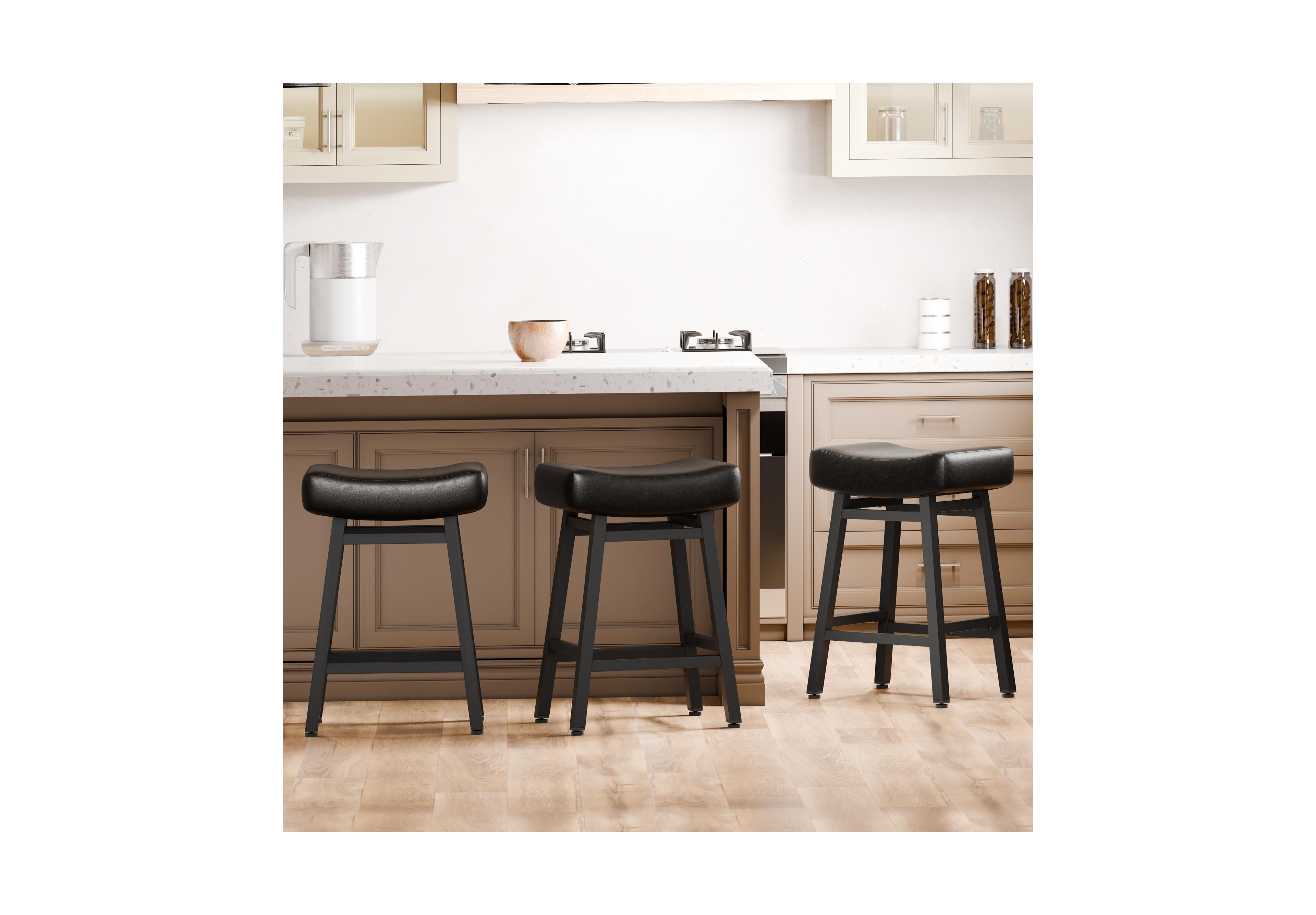 Dyhome 24 Inches Bar Stools Set of 3, Saddle Kitchen Stools with Pu Leather Cushion Counter Height Barstools for Kitchen Dining Cafe