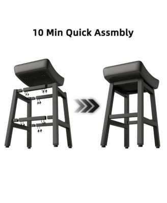 24 Inches Bar Stools Set of 3, Saddle Kitchen Stools with PU Leather Cushion Counter Height Barstools for Kitchen Dining Cafe