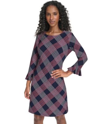 Women's Plaid 3/4-Sleeve Shift Dress 