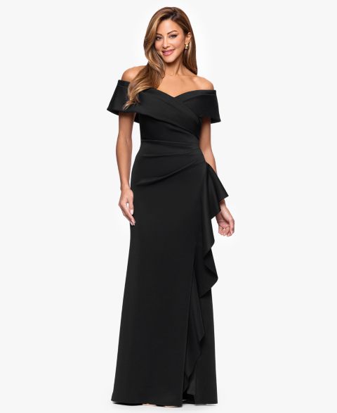 Женское платье XSCAPE Sweetheart Neck Side Ruffle Off-The-Shoulder Long, цвет: Чёрный