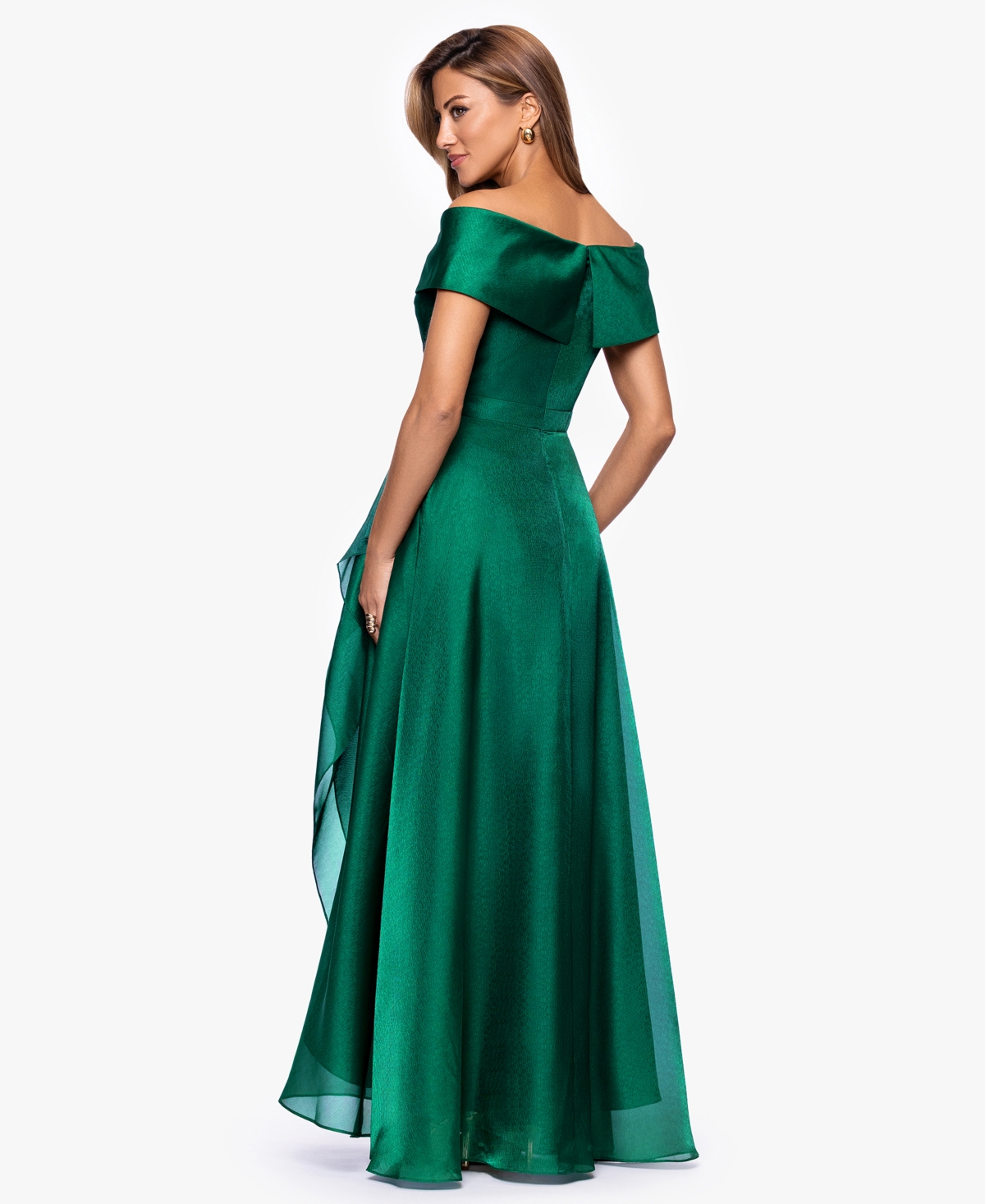 Xscape Women's Sweetheart Neck Off-The-Shoulder Ruffle Long Dress