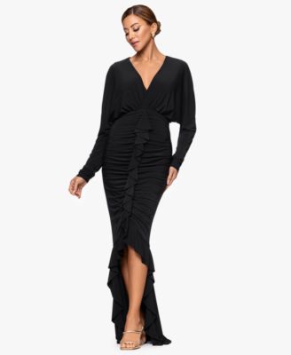 Women's V-Neck Ruched Asymmetrical Hemline Long Dress