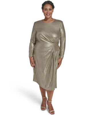 Eliza J - Plus Size Metallic Jewel Neck Midi Dress