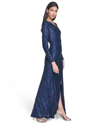 Petite Social Sequin Asymmetrical Neck Dress