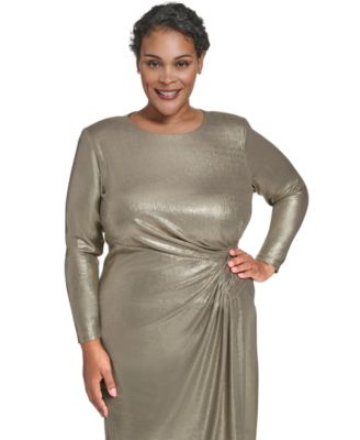 Plus Size Metallic Jewel Neck Midi Dress