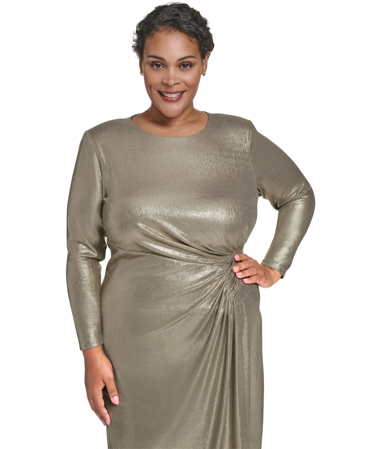 Eliza J Plus Metallic Jewel Neck Midi Dress
