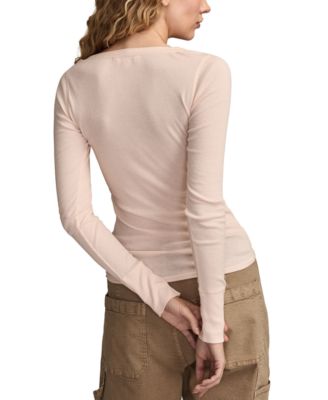 Women's Crew Neck Long-Sleeve Rib Henley Top