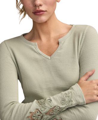 Women's Cutwork Notch Neck Top