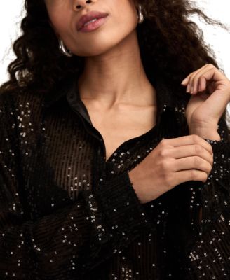 Women's Sequin Button-Down Shirt