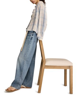 Women's Cropped Plaid Drapey Long-Sleeve Shirt