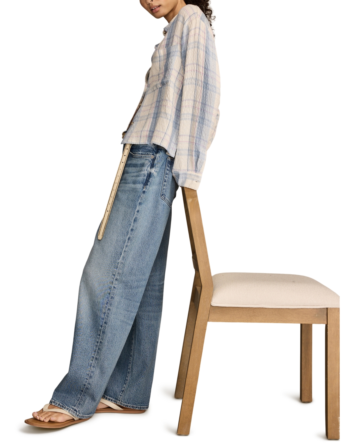 Lucky Brand Women's Cropped Plaid Drapey Long-Sleeve Shirt