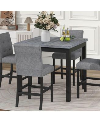 5-Piece Counter Height Dining Set with Upholstered Chairs, 35.4" Square Pub Table and 4 High-Back Stools for Kitchen or Dining Room