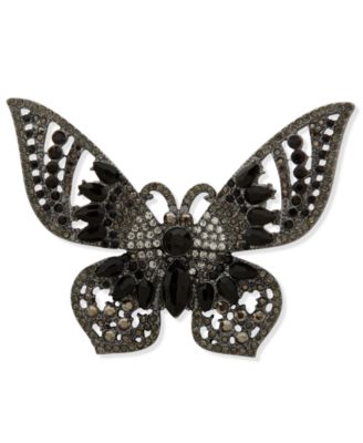 Anne Klein - Glass Stone Hematite-Tone Crystal Butterfly Pin