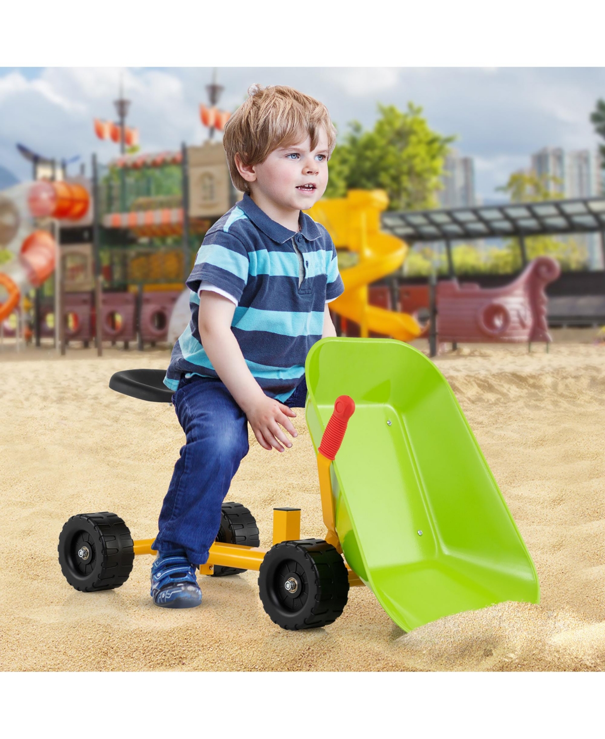 Gymax Kids Ride-On Sand Dumper Outdoor Sandbox Toy w/ Controllable Shovel & 4 Wheels
