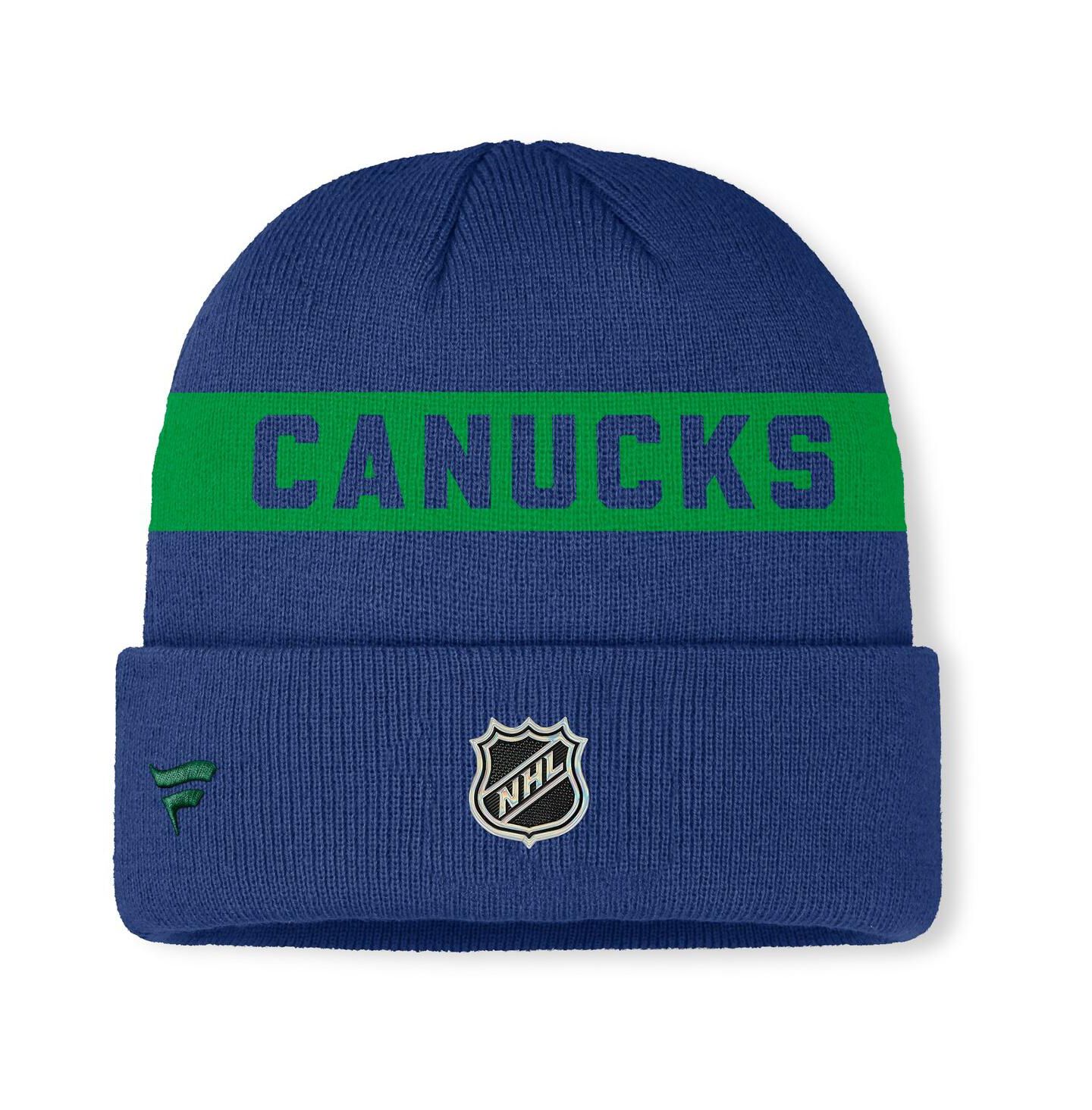Мужская шапка Fanatics Blue Vancouver Canucks Authentic Pro Rink Cuffed Knit Hat — фото 2