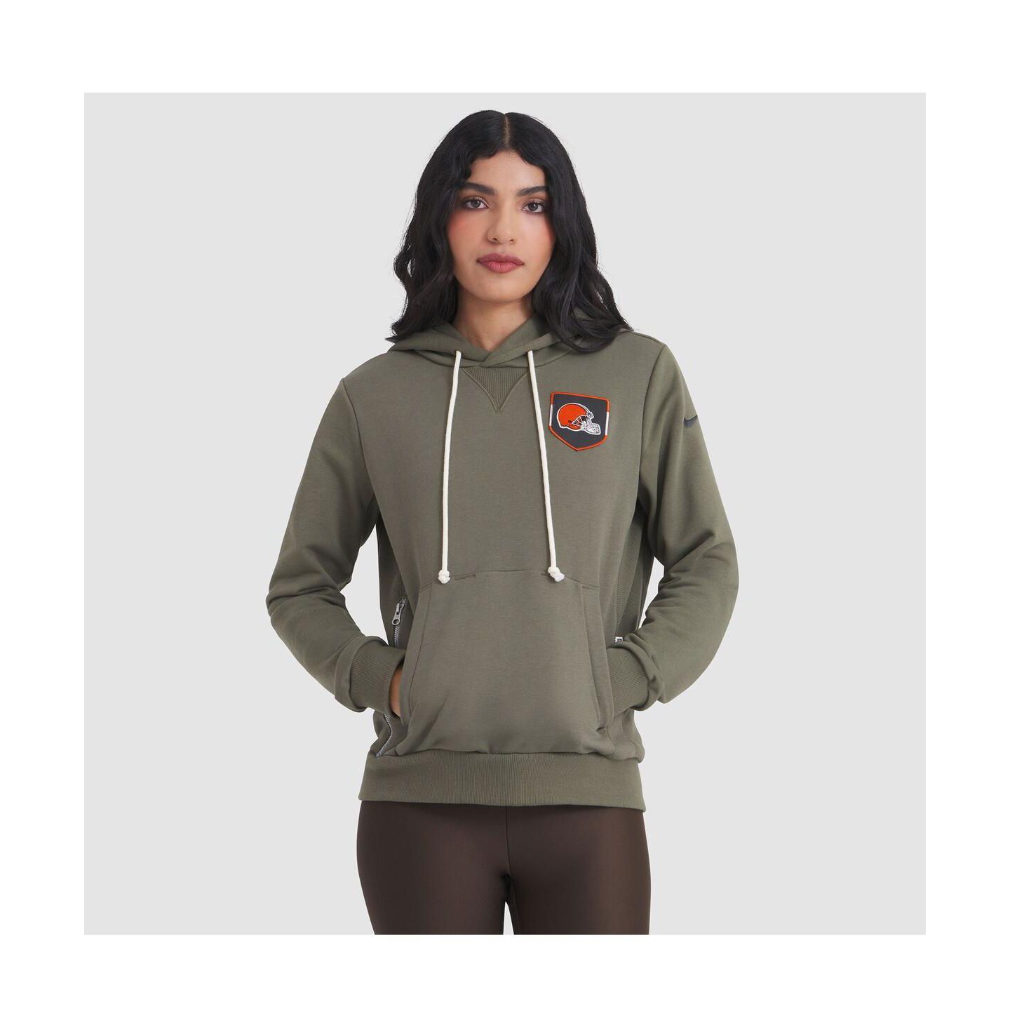 Женское худи Nike Olive Cleveland Browns 2025 Salute to Service Sideline Standard Issue Dri-FIT — фото 1