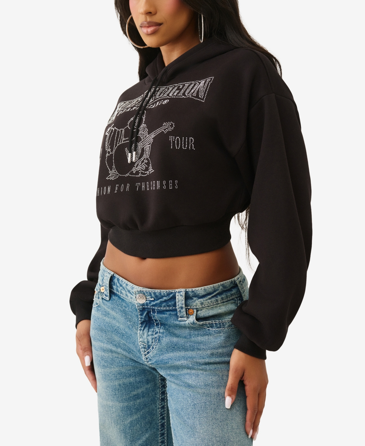 True Religion Women's Crystal Cropped Pullover Hoodie