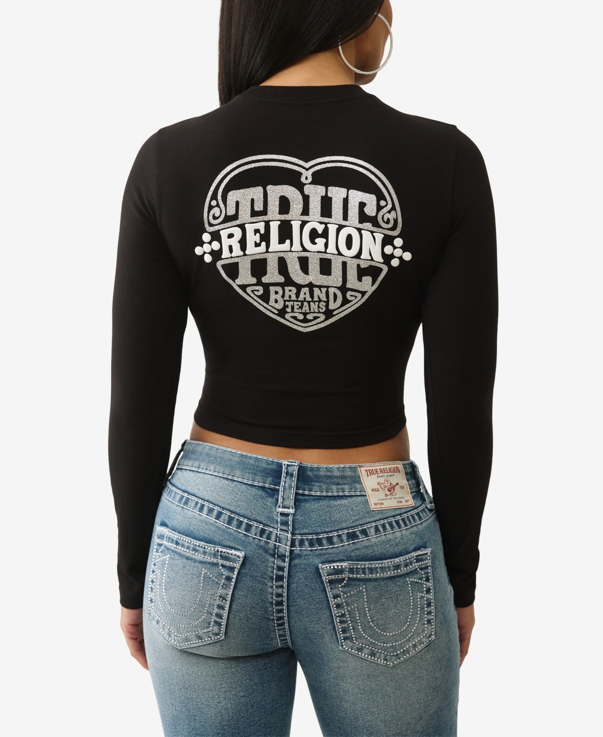 True Religion Women's Long Sleeve Glitter Puff Heritage Baby T-Shirt