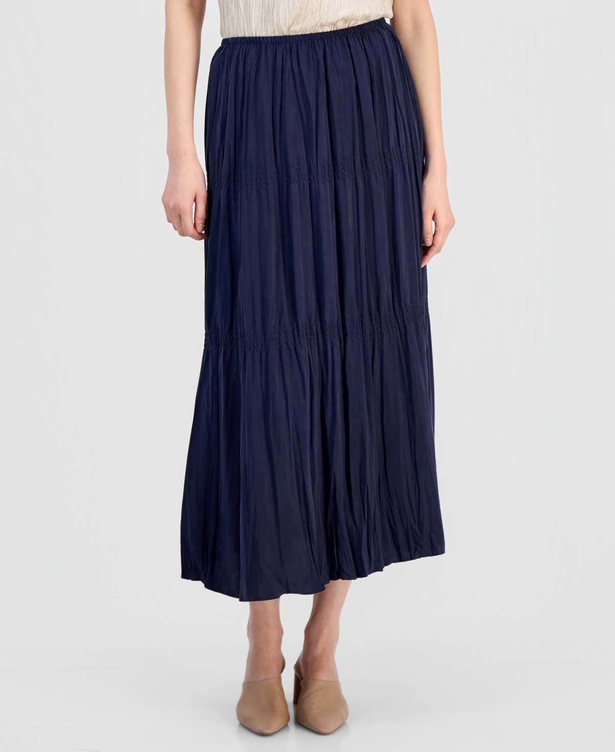 Eileen Fisher Women's Silk Solid-Color Smocked Tiered Skirt