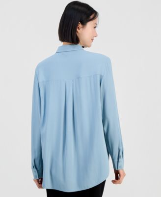 Women's Silk Classic-Collar Long Shirt