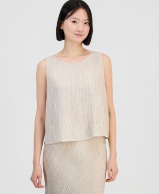 Eileen Fish Women's Silk Textured Ballet-Neck Sleeveless Top
