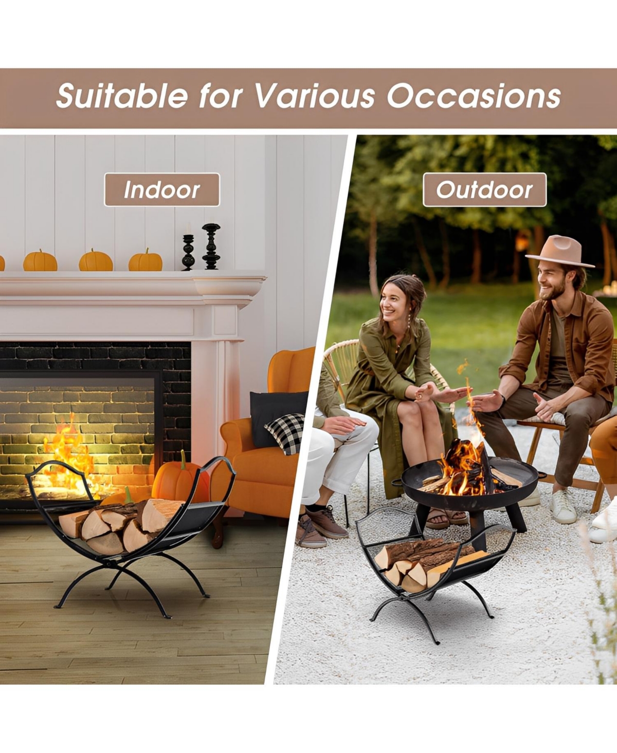 Sugift 19 Inch Folding Fireplace Log Rack with Convenient Handle